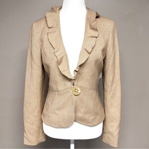 Magaschoni Wool Blazer Ruffle Collar Tan Camel One Button size 6